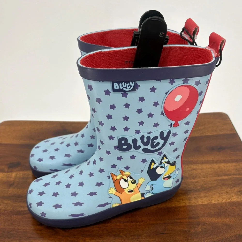 Bluey Rain Boots Kids 11-12 Blue Bingo Star Print Waterproof Rubber / Ground Up